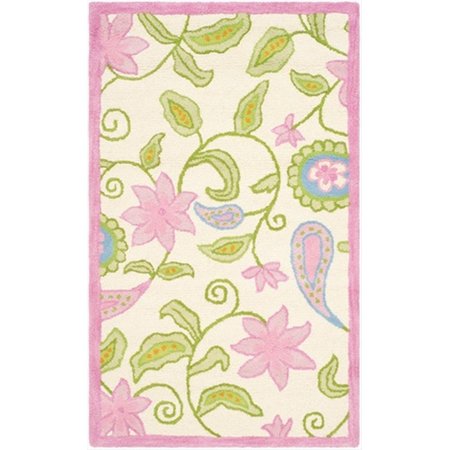 SAFAVIEH 3 x 5 ft. Small Rectangle Novelty Kids Ivory and Pink Hand Tufted Rug SFK351A-3